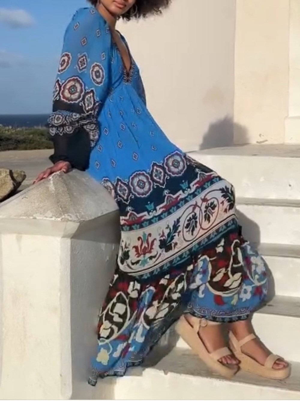 Farm Rio Anika Tiles Blue Maxi Dress in Blue